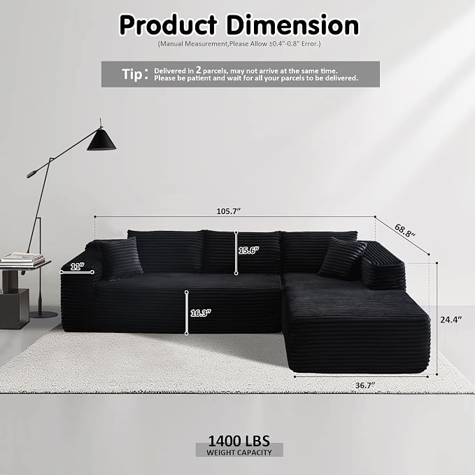 ovios 104" Cloud Boneless Couch - Image 2