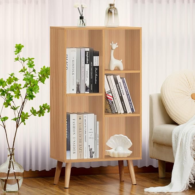 LEYAOYAO Wooden 5 Cube Bookshelf, Natural 3 Tier Book Shelf - Image 6