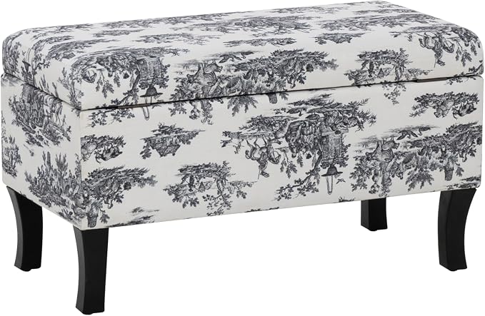 Linon Stephanie Black and White Toile Fully Upholstered Bench - Image 12