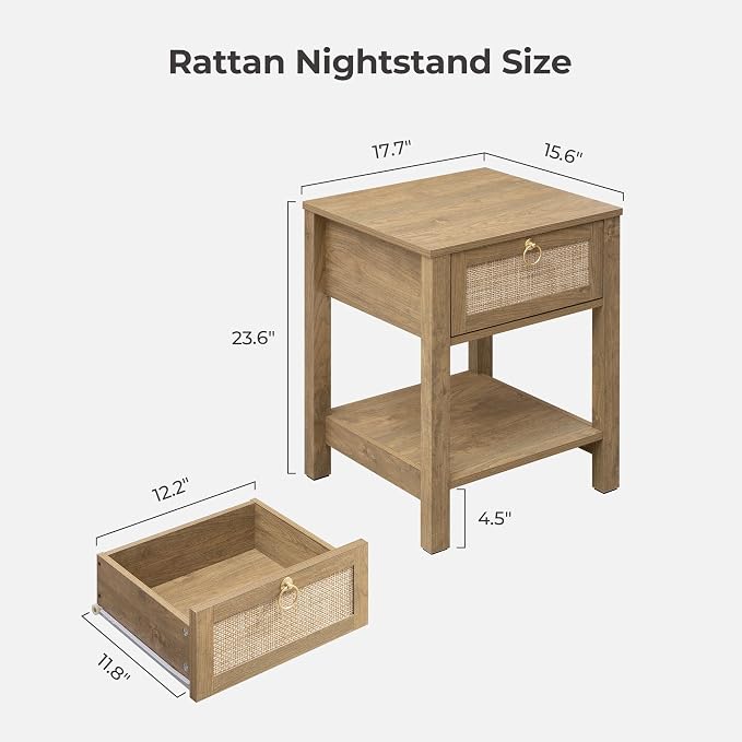 SICOTAS Rattan Nightstand Set of 2, Rattan Decor Drawer - Image 2