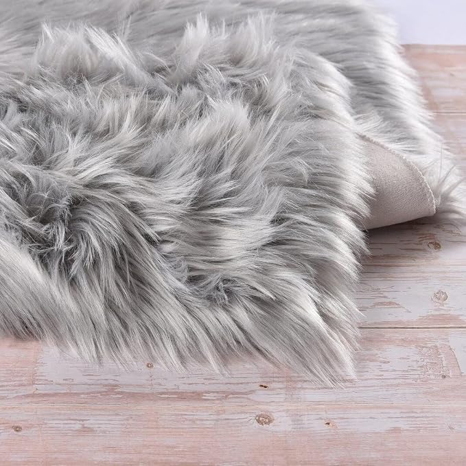 ORINOVA Silver Grey Plush Faux Sheepskin Fur Area Rugs - Image 3