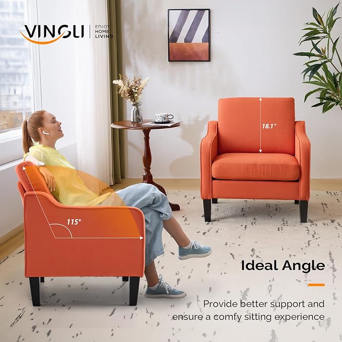 VINGLI Accent Chairs Set of 2 Living Room Chairs Burnt Orange Reading Chair - Image 4