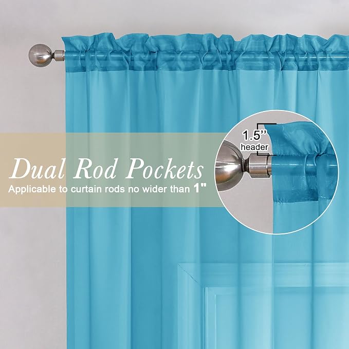 Lecloud Turquoise Sheer Curtains 90 Inches Long 2 Pcs, Soft Airy Light - Image 6