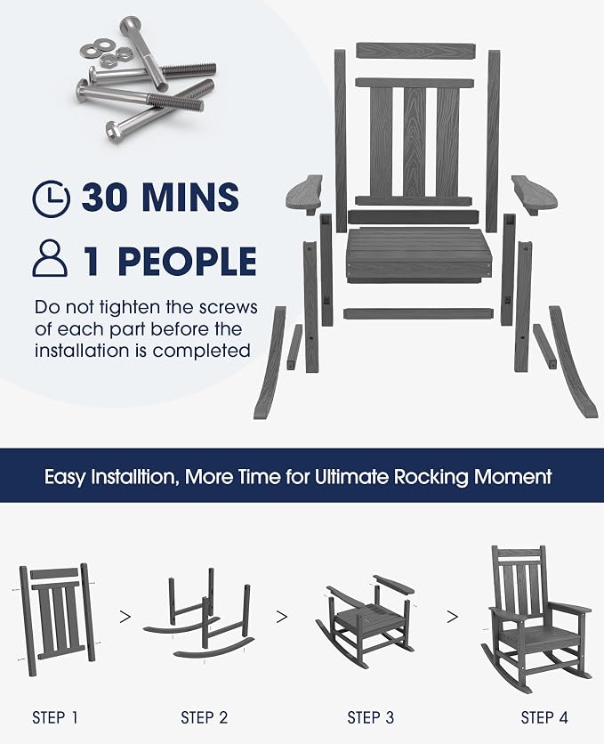 KINGYES Oversized Outdoor Rocking Chair Set of 4, All-Weather Patio Rocking - Image 9