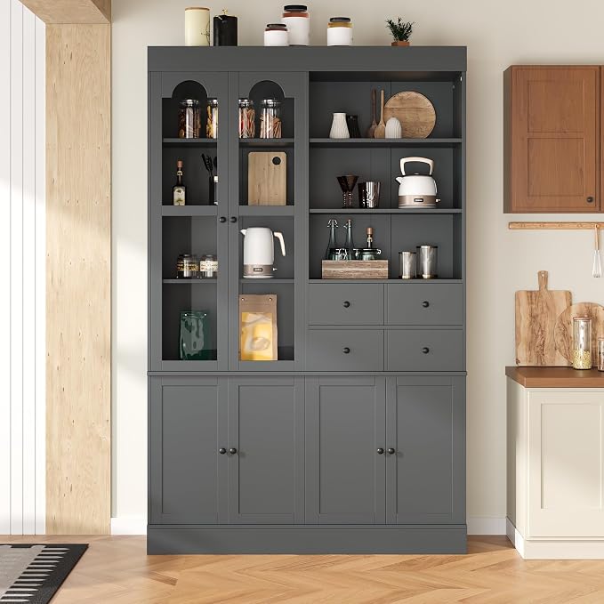 VilroCaz 75'' Tall Freestanding Kitchen Pantry Cabinet, Wood Large Cupboard - Image 3