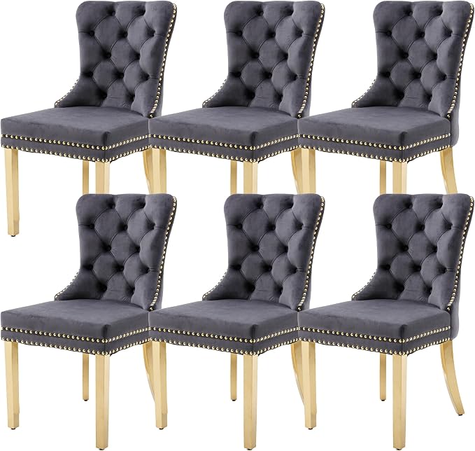 KCC Velvet Dining Chairs Set of 6, Upholstered High-end Tufted Dining Chair by KCC