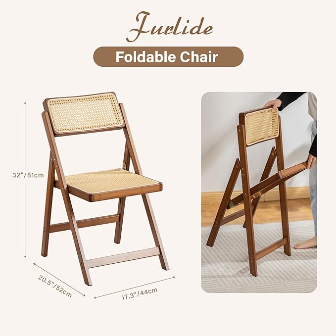 Furlide Rattan Folding Chair, Modern Mid Century Dining Chairs Set of 1 - Image 2