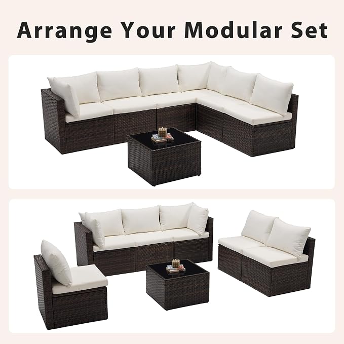 Sweetcrispy 7-Piece Outdoor Patio Sectional Sofa, Modular PE Wicker Outdoor - Image 7
