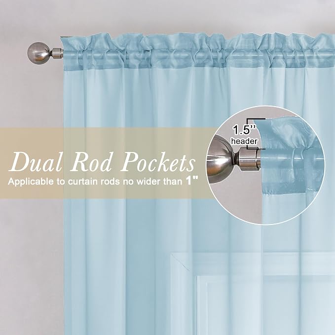 Lecloud Sky Blue Sheer Curtains 78 Inches Long 2 Panels, Light Filtering Voile - Image 4