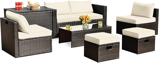 Tangkula 8 Piece Patio Furniture Set, Patiojoy Outdoor Space Saving PE Rattan by TANGKULA