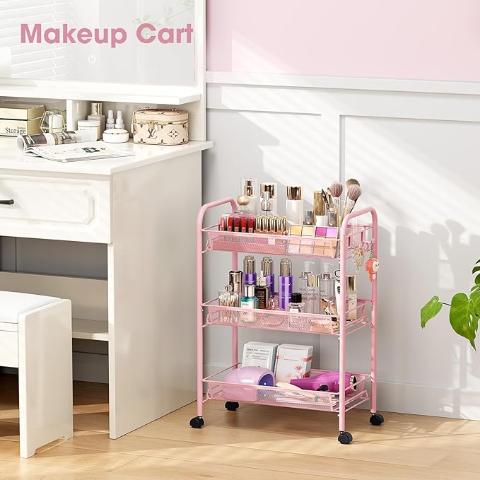 TOOLF 3 Tier Rolling Cart Pink - Image 5