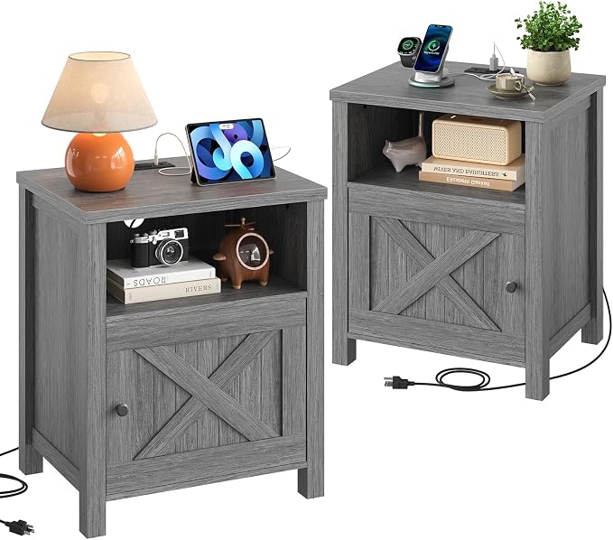 Marsail Farmhouse Nightstand Set of 2, Wood Bedside Table - Image 3