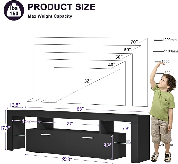 Clikuutory Modern Lighting 63 inch TV Stand - Image 6