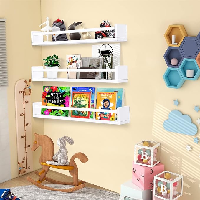 AZSKY Classic Nursery Book Shelves White Wall Book Shelves Kids Bookshelf - Image 2