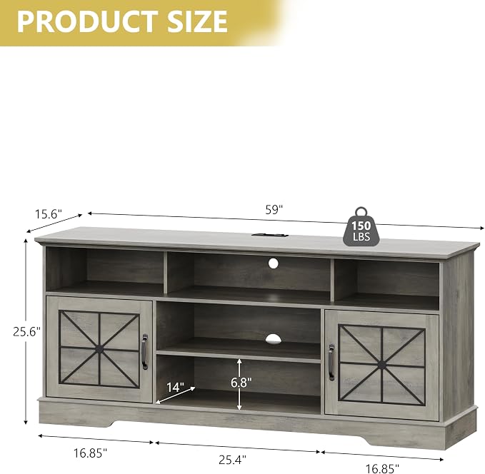 Xixini Farmhouse TV Stand for 65/60/55 Inch Tvs, Rustic Entertainment Center - Image 7
