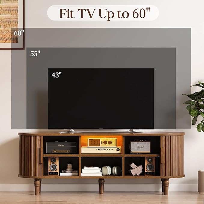 TV Console with Power Outlet-55 Entertainment Center with Sliding Tambour Door - Image 5