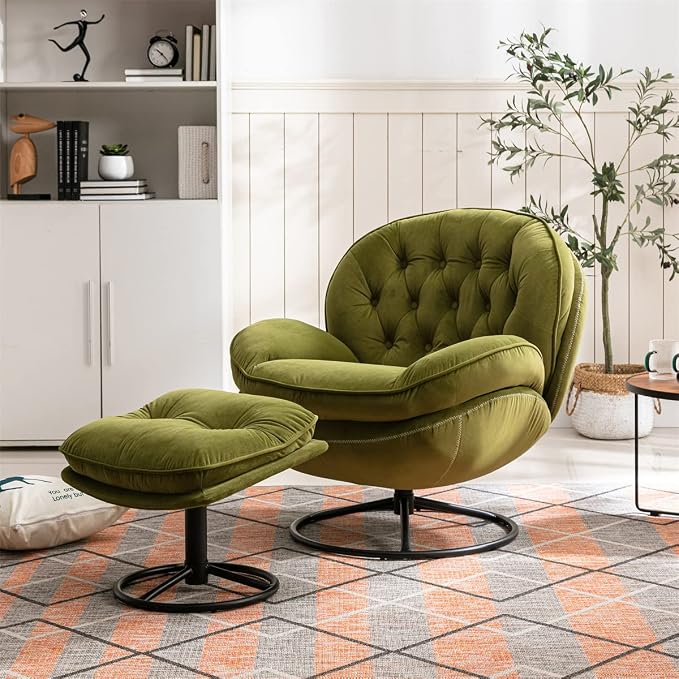 TRIPLE TREE Modern Swivel Accent Chair, Mid-Century Lounge Chair and Ottoman Set by TRIPLETREE