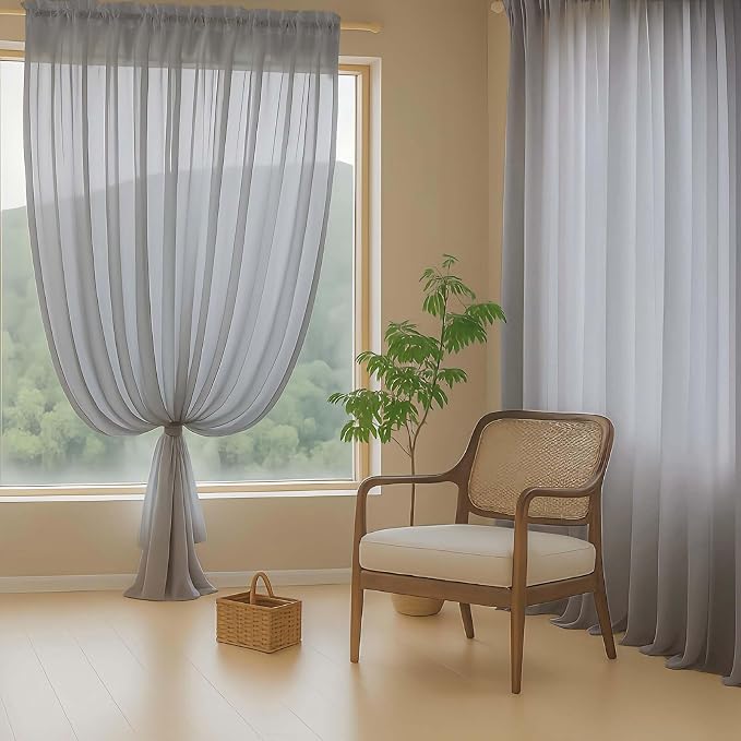 Grey Sheer Curtains for Window 72 inches Long 2 Panels Set, Soft Airy Modern - Image 8