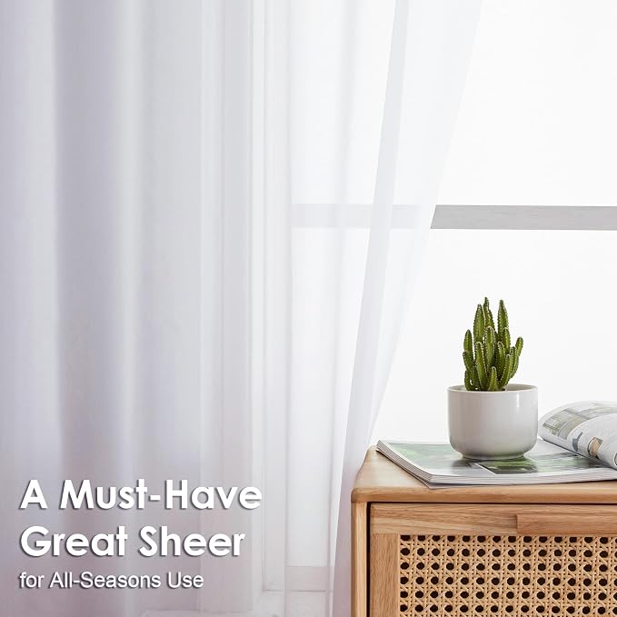 OVZME White Sheer Curtains 45 Inch Long 2 Panels, Rod Pocket Voile Drapes - Image 2
