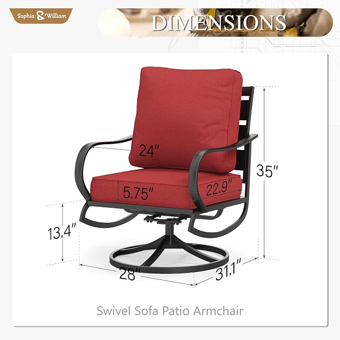 Sophia & William 2 Pieces Patio Furniture Sets Metal Sofa Chairs Patio Cushion - Image 7