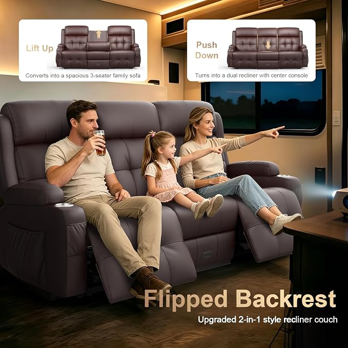 3-Seater Loveseat Recliner Sofa, RV Wall Hugger Home Theater Seating Reclining - Image 4