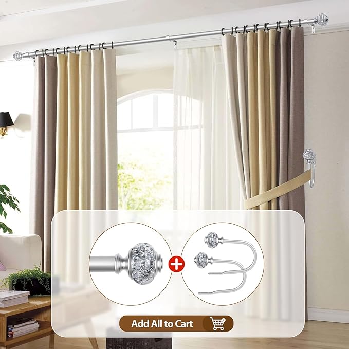 2 Pack Silver Curtain Rods for Windows 48 to 84 Inch, USFOOK 7/8 inch - Image 6