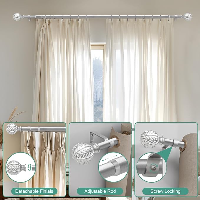 QDWIS 2 Pack Silver Curtain Rods - Image 9