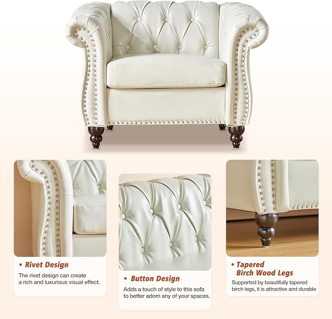 Living Room Chair, Modern Leather Chesterfield Sofa Chair, Mid Century Single - Image 4