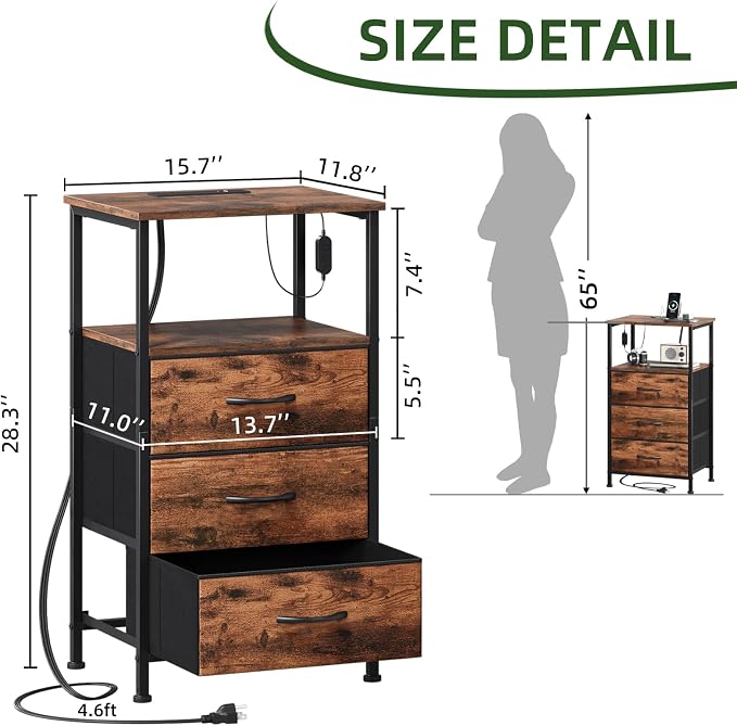Somdot Tall Nightstand with Charging Station and LED Light - Image 3