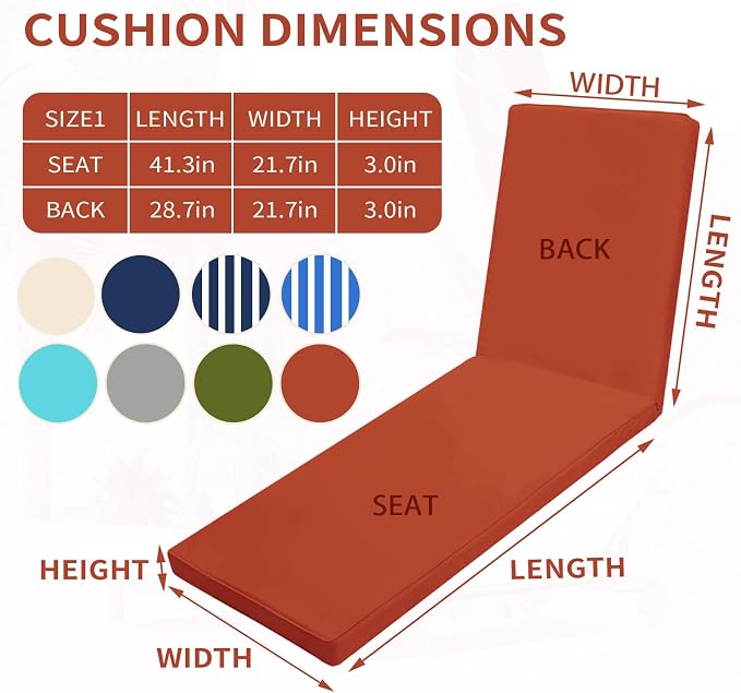 Outdoor Chaise Lounge Cushions for Patio, Waterproof Replacement Seat Cushions - Image 5