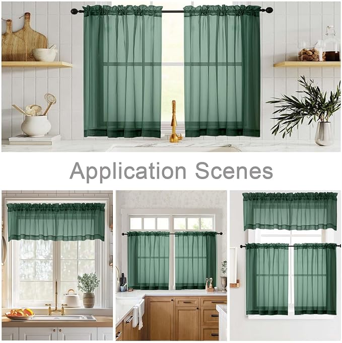 Cafe Curtains 36 Inch Length Tier 2 Pieces, Modern Soft Airy Sheer Kitchen - Image 6