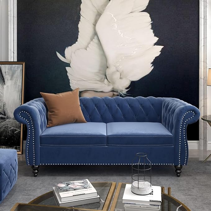 Chesterfield Loveseat Sofa, Modern Velvet Small Sofa Couch 2 Seater by RUSTYER