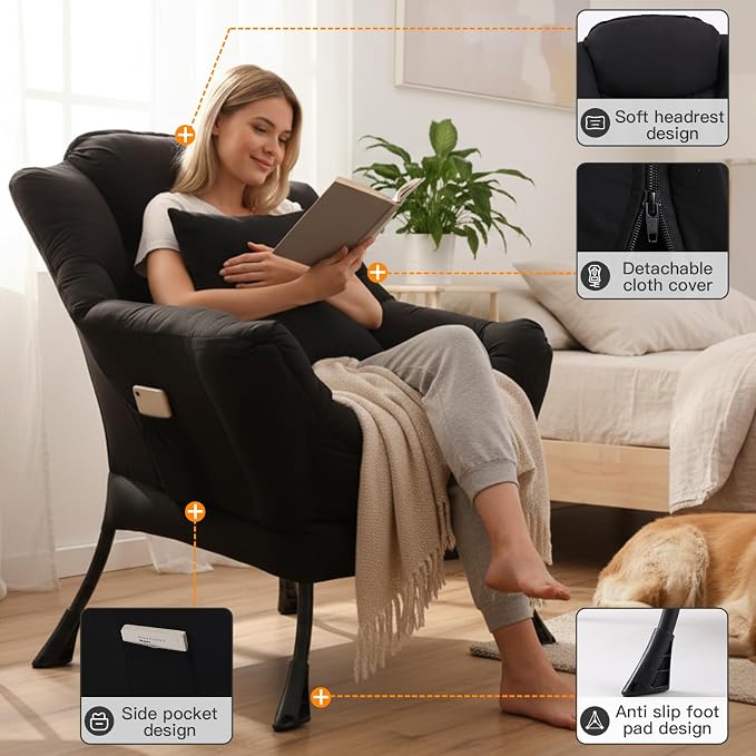Lazy Chair for Living Room, Large Black Accent Chair - Image 2