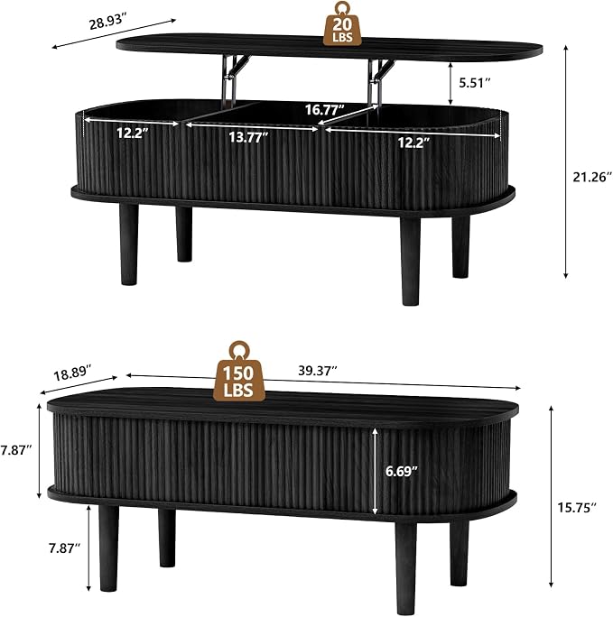 Fully Assembled Fluted Lift Top Coffee Table - Image 2