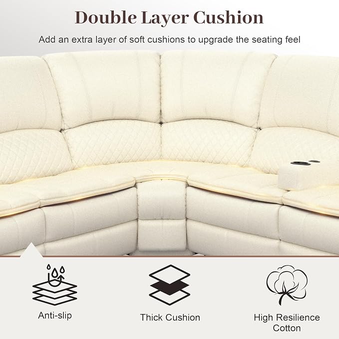 Yolsali Manual Reclining Sectional Sofa Set, 7 Seats Soft Leather Recliner - Image 4