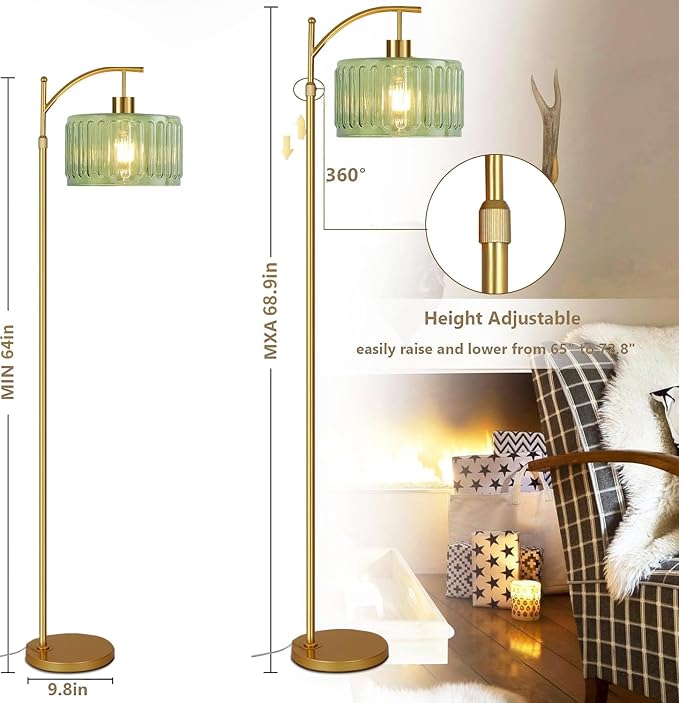 QIYIZM Glass Floor Lamp for Living Room, Mid Century Modern Brass Tall Lamp - Image 7