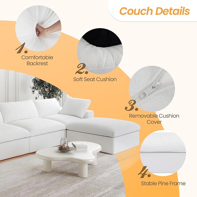 JACH V Shape Cloud Couches for Living Room, Modular Convertible Sectional Sofa - Image 4