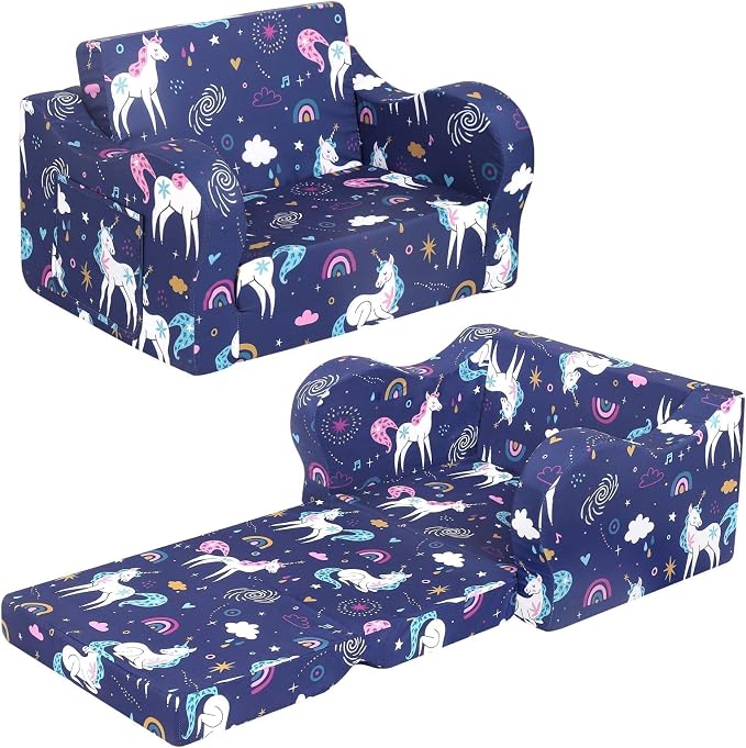 MOMCAYWEX Kids Sofa, 2-in-1 Flip-Out Foam Couch, Foldable Soft Play Lounge Chair by MOMCAYWEX