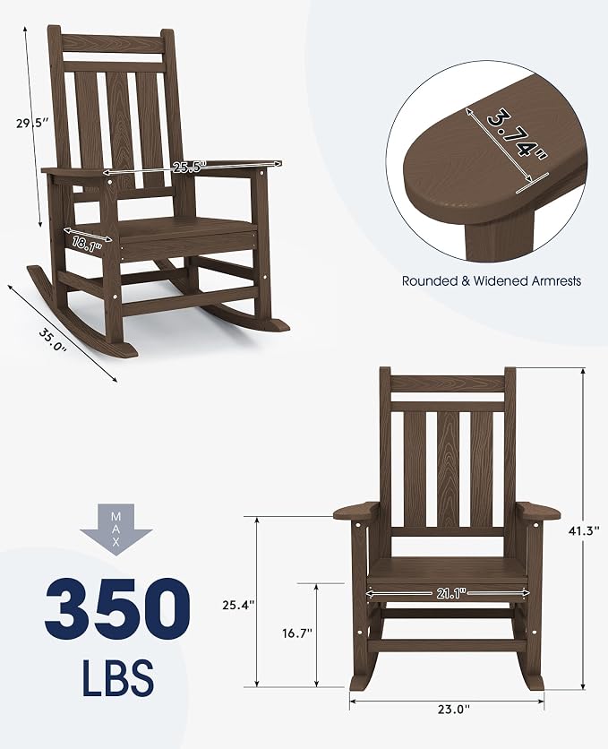 KINGYES Oversized Outdoor Rocking Chair, All-Weather Patio Rocking Chairs - Image 3