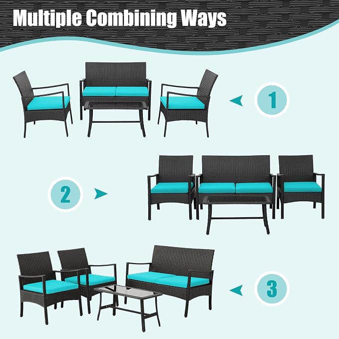 Tangkula 8 Pieces Rattan Conversation Set, Patio Sofa Couch Set - Image 5