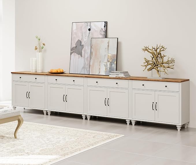 WAMAPT Buffet Cabinet with 8 Doors and 4 Drawers, Large Coffee Bar Table Wood - Image 8