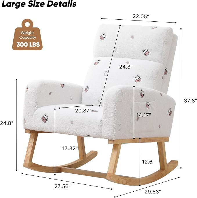 HCHAIRH Rocking Chair Nursery, Sherpa Nursing Rocking Chairs, Upholstered - Image 2