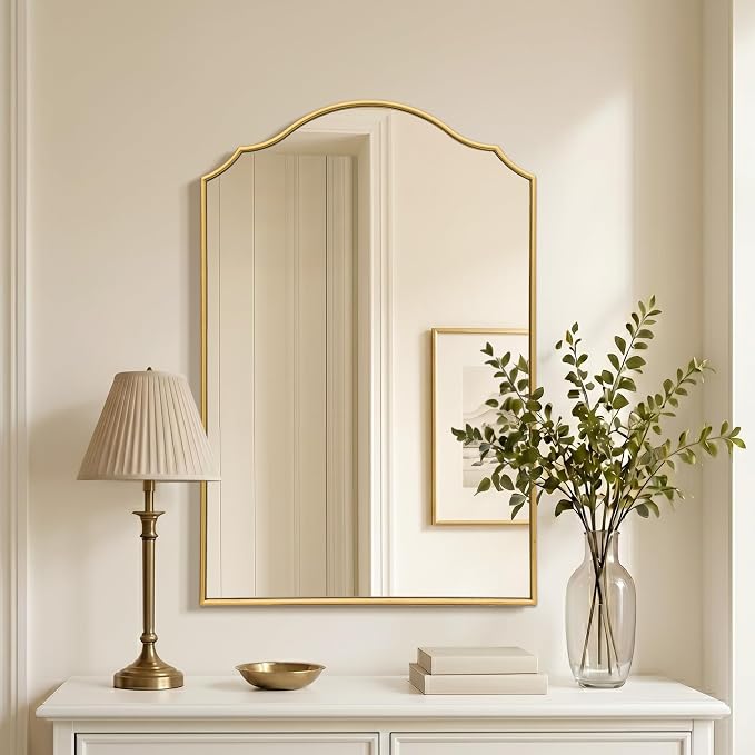 Besdomus Scalloped Gold Mirror for Bathroom: 24"x36" Minimalist Modern Arched - Image 7