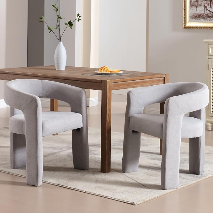 Modern Chenille Dining Chairs Set of 2, Upholstered Barrel Chairs - Image 7