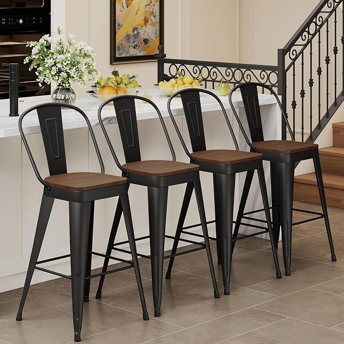 Andeworld Metal Bar Stools Set of 4, 26 inch Counter Height Barstools - Image 3