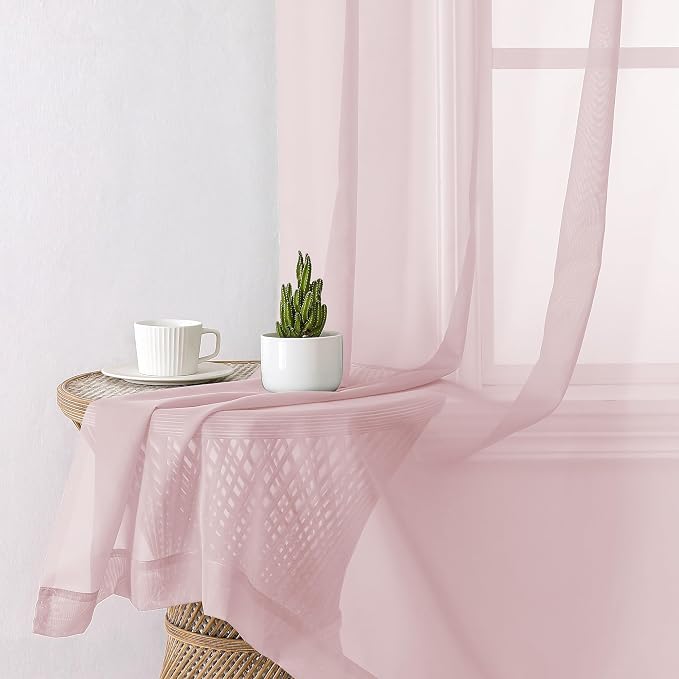 Lecloud Blush Pink Sheer Curtains 78 Inches Long 2 Panels, Modern Airy Voile - Image 4