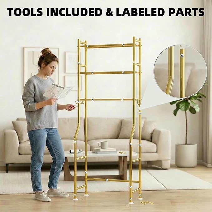 GloTika 3-Tier Over Toilet Storage - 150lb Total Capacity Metal Bathroom - Image 9