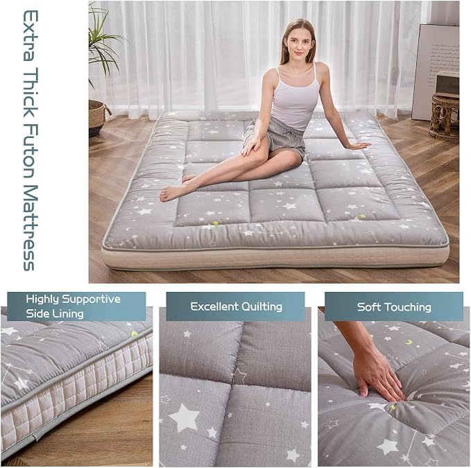 MAXYOYO Grey Constellation Futon Mattress, Japanese Floor Mattress Quilted - Image 4