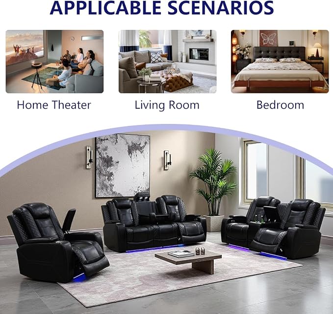 Power Recliner Sofa Set, Living Room Furniture Sets, Luxury Reclining Loveseat - Image 8