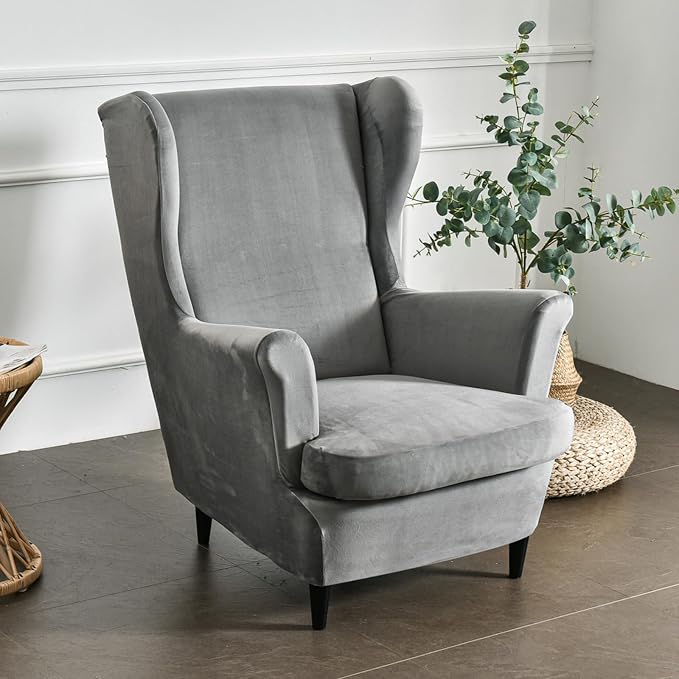 HAOYONG Velvet Wingback Armchair Covers 2-Piece Elastic Stretch Wingback Chair - Image 2